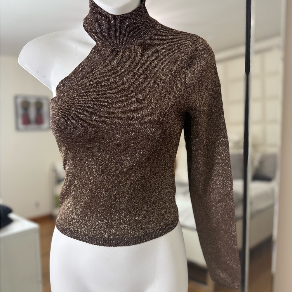 h:ours Brown Metallic Turtleneck Sweater